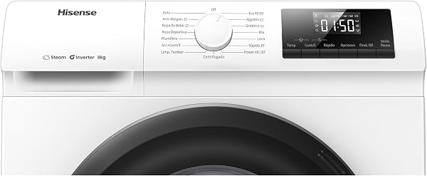 Hisense WF1Q8041BW2 - Lavadora, Clase A, 8 Kg, 1400 rpm, Alto 85 cm x Ancho 60 cm, Color Blanco, Función Vapor 99,9%, Lavado Rápido+, Lavado Automático, Finalización Diferida, Tecnología Inverter - 5