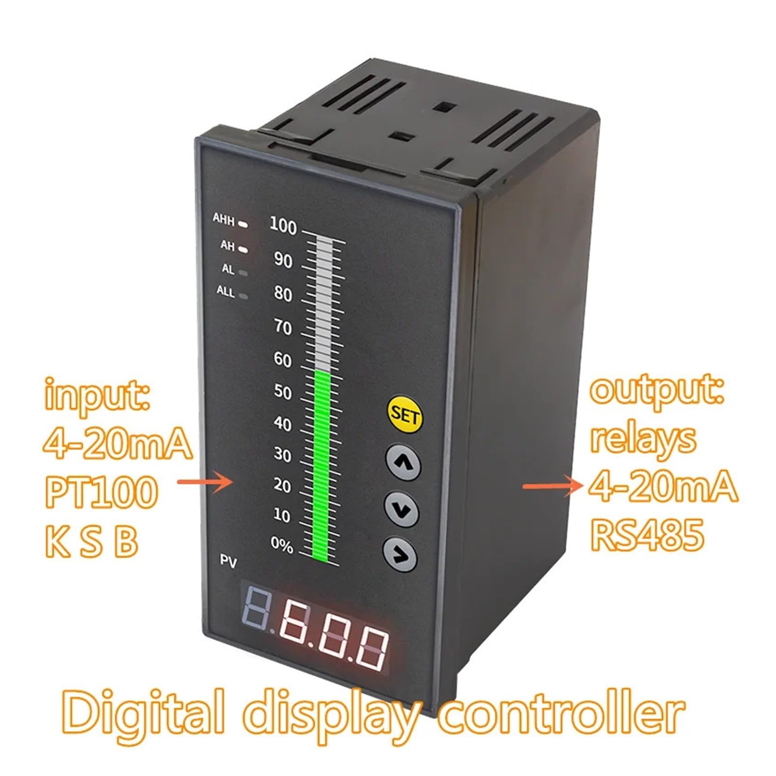 Controlador de temperatura digital AC220V indicador de presión de nivel de agua relé de 4-20mA salida RS485 LED(4-20mA with 4relays)
