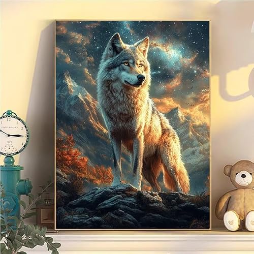 Pintar por Numeros Adultos Lobo, Pintar con Numeros Niños Animal, Painting by Numbers Kit de Pintura Acrílico con 3 Pinceles, DIY Manualidades Niños 10 Años Acuarelas Pinturas Regalo 90x120cm YH2-480