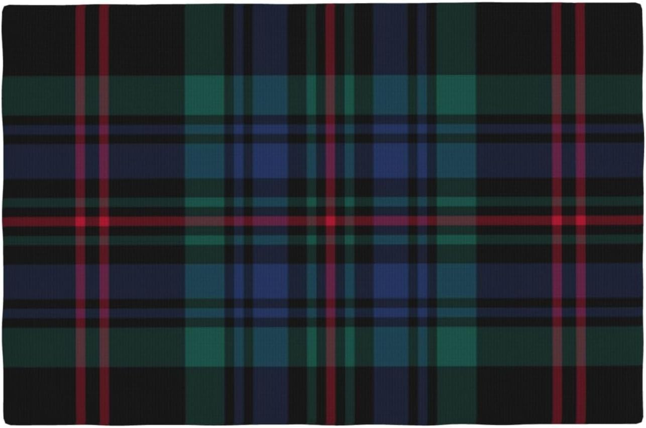 Placemats Set of 6 Royal Blue and Black Plaid Daly Tartan Linen Double Layer Placemat Decorative Farmhouse Kitchen Table Mats, Washable Linen Heat Resistant 12 x 18 Inches Cloth Place Mats