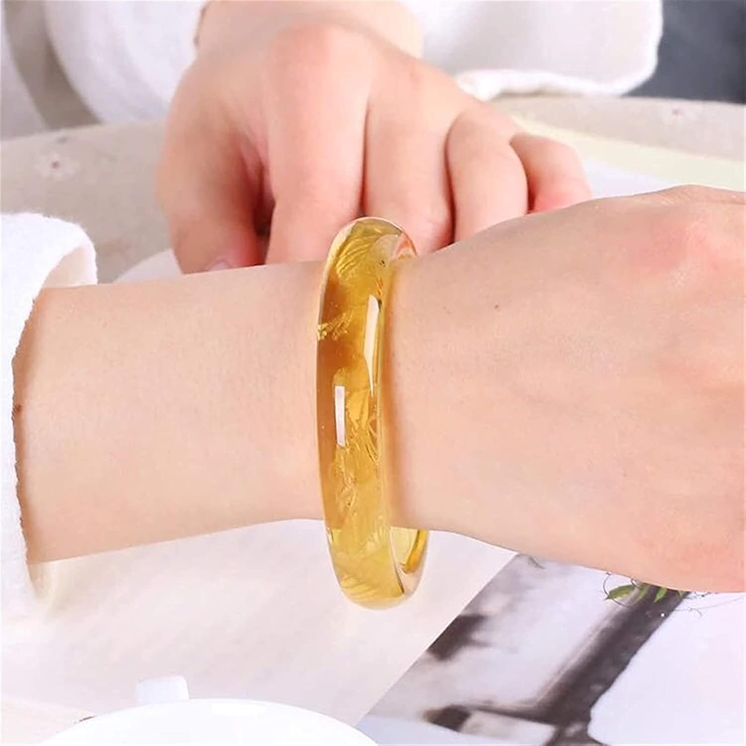 Bangles for Womens,Classic Retro Oriental Style Natural Jade Bangle Citrine Round Bar Link Bracelet,Crystal Natural Stone for Men Women (Color : 15mm,