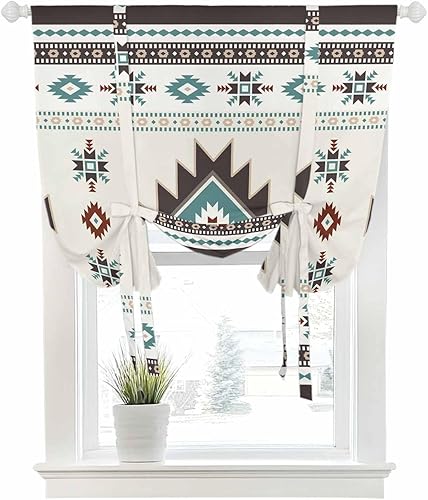 Eeijunphn Tie Up Curtain Classic Aztec Pattern Rod Pocket Valances Window Shade,