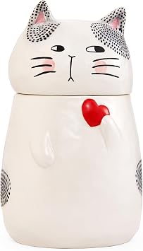 Bico Cartoon Cat Handpainted Stoneware Air Tight White 10.2 inch Cookie Jar, Dishwasher Safe, for storing Cookie, Candy, Coffee