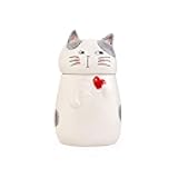 Cartoon Cat Handpainted Stoneware Air Tight White 10.2 inch Cookie Jar, Dishwasher Safe, for storing Cookie, Candy, Coffee