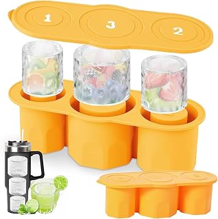 Ice Cube Tray Mold with Lid for Tumbler Cup Stanley 20-40oz, 3 Pcs Silicone Cylinder Ice Maker for Beverages, Freezer, Cocktails, Whiskey, Drinks, and Coffee, BPA Free (Orange)