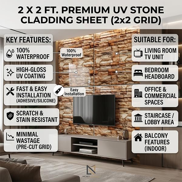 Image of OCEANSKY Brown Abstract Design Marble UV Panels, Pack of 16