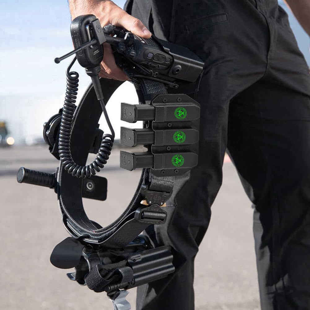 Universal Magazine Carrier | 9MM/40SW Duty Style Triple Mag Pouch | Premium Mag Holster with Combat Belt Clip for Double Stack Mags