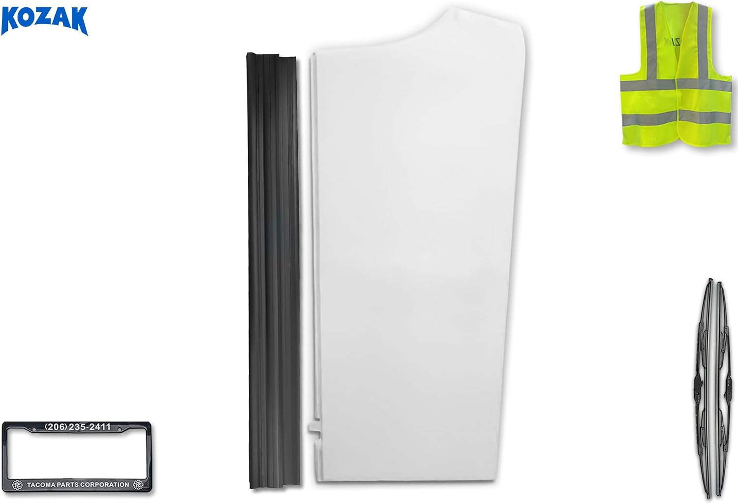 KOZAK Cab Cabin Upper Fairing with Extension, Right Passenger Side, Compatible with Freightliner Cascadia 2008-2016, Includes Logo, 2x 22" Windshield Wipers, License Plate Frame, and Reflective Vest
