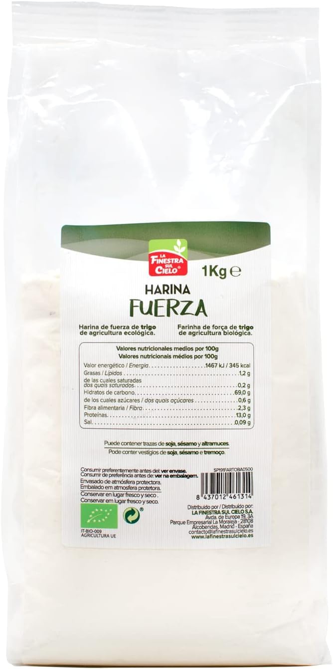 Pack 2x Harina de Fuerza Bio La Finestra Sul Cielo 1 kg | 2 Paquetes de 1 kg (Total 2 kg) | Harina Ecológica para Pan y Pasteles | Ideal para Repostería y Panadería