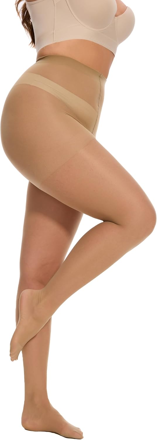 Citystl 2 Pairs Plus Size Sheer Tights for Women - 20D Black Tights Control Top Pantyhose with Reinforced Toes, Supple Feel - Image 3