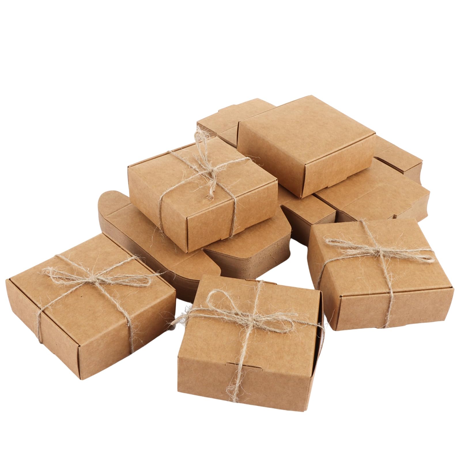 ASelected 52 Pcs Brown Kraft Paper Boxes Brown Kraft Paper Square Gift Boxes with Lids,Paper Candy Boxes with String,DIY Handmade Soap Holder Candy Chocolate Favor Box for Wedding Birthday Crafts Cake