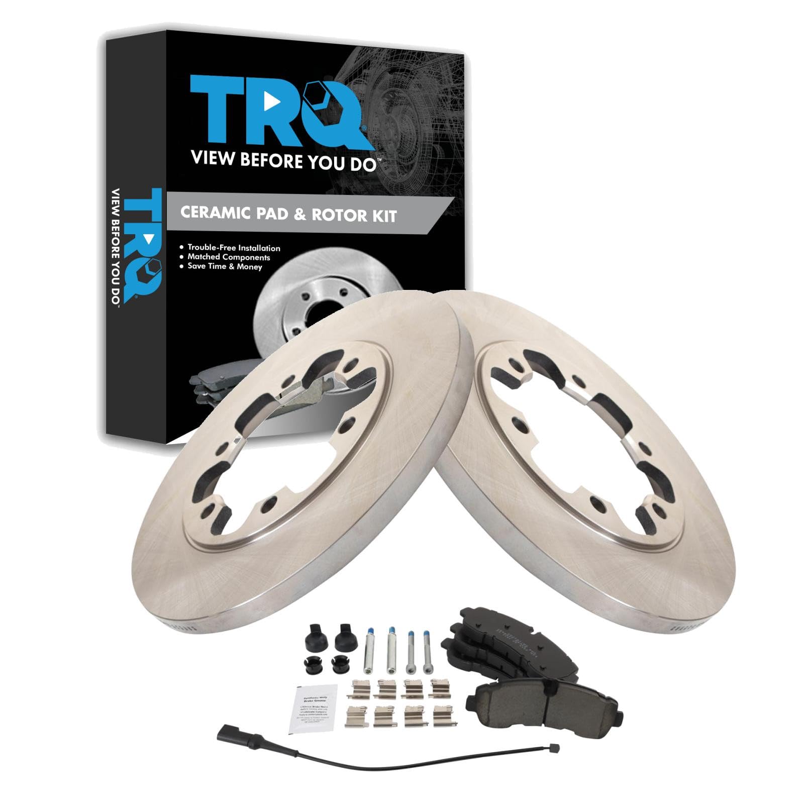 TRQ Rear Brake Pad and Rotor Set Ceramic Solid Rotors Compatible with 2020-2022 Ford Transit-350 HD