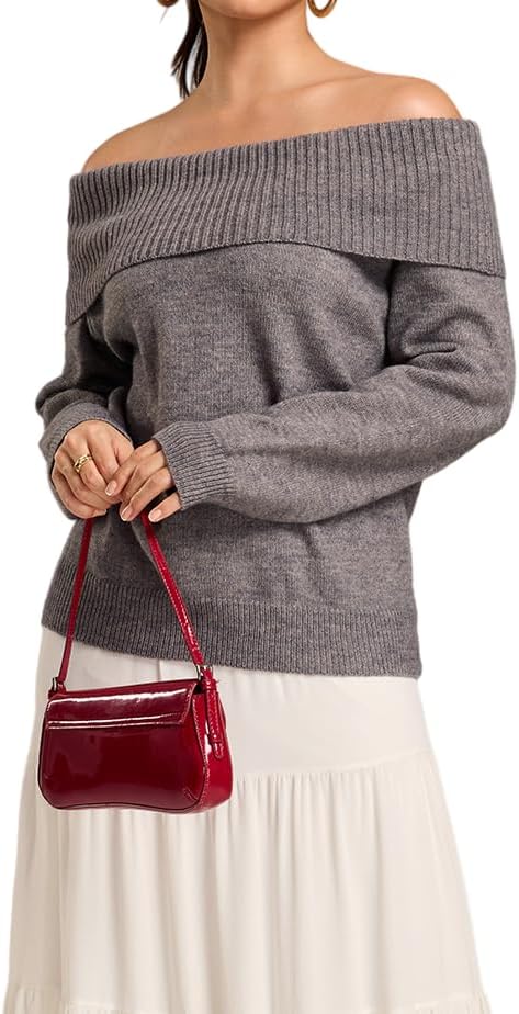 Women's Sweaters Off Shoulder Solid Color Long Sleeve Sweater Off The Shoulder Sweater Fall Sweaters Fall