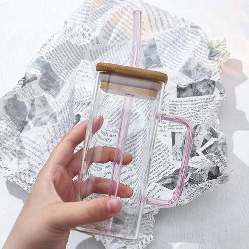 Kitchen Glasses With Color Handles Lids Straws Set Of 4 Drinking Glasses #TOP1