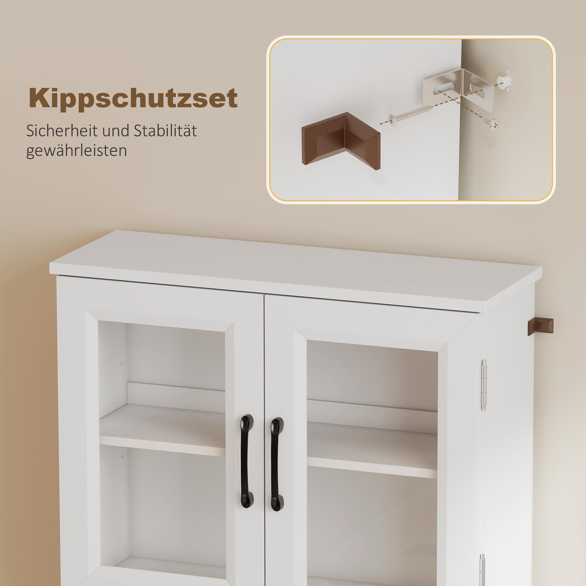HOMCOM Küchenschrank mit 4 Türen Arbeitsplatte 60 x 39,5 x 180 cm Weiß