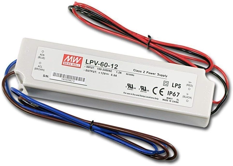 LPV-60-12 Sealed Panel Mount LPV Series AC-DC 12-volt 5-Amp Power Supply with LED Driver (Special Edition)