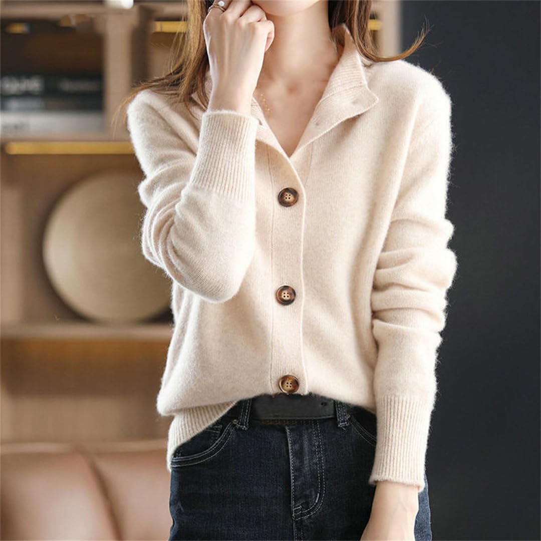 Mnjyihy Elegant Single Breasted Knitted Cardigan Sweater Womens Solid Long Sleeve Top Caramel M