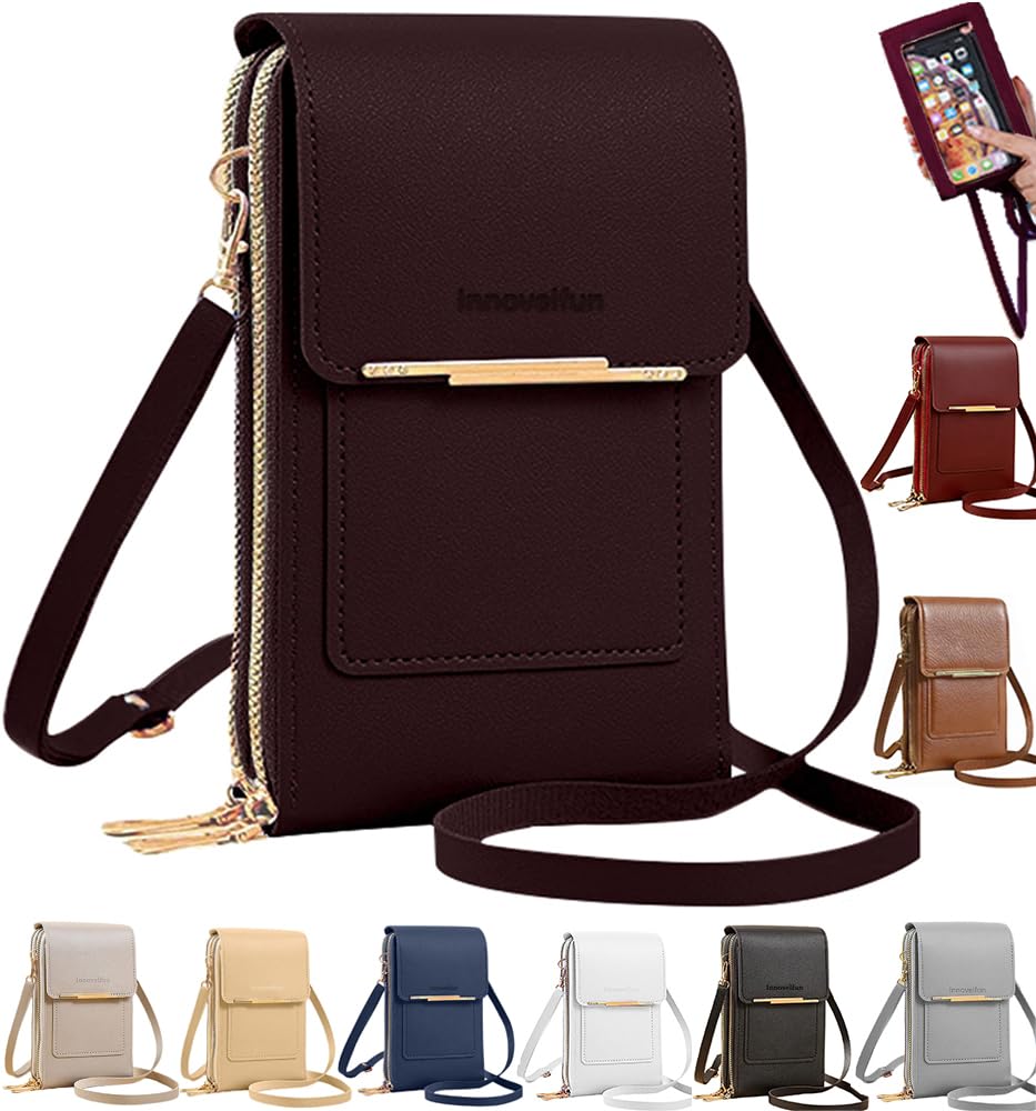 Innovelfun Anti-Theft Leather Bag,Small Crossbody Cell Phone Purse Wallet for Women,Touchscreen Phone Purse Crossbody Bag