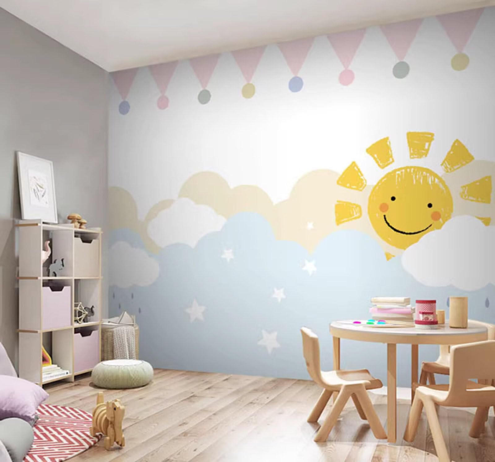 Creative Cartoon Sun Clouds Minimalist 3D Wallpaper Easy Install Feature Office Living Room Sofa Bedroom TV Background Wall Decoration-430cm×300cm