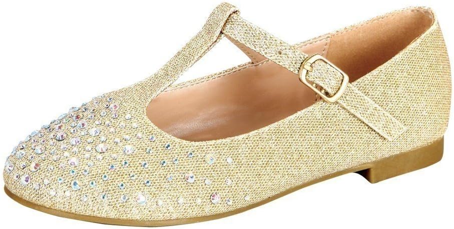 Blossom Girl Girls Nude Sparkle Studded Accents T-Strap Dress Shoes 11-3 Kids