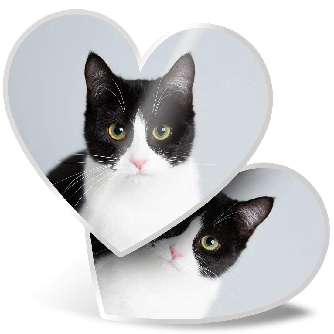 Destination Vinyl Ltd Multi 2 X Heart Stickers 15 Cm - Black & White Cat Kitten Pet Fun Decals For Laptops,Tablets,Luggage,Scrap Booking,Fridges, #15634