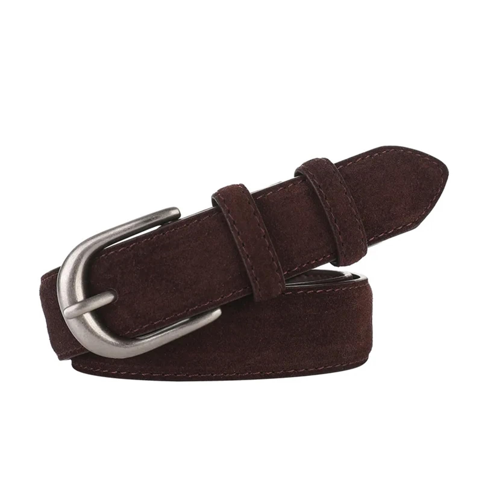 AMEEDA Belts For Women Women's Wide Casual Belt Suede Cowhide Waistband With Silver Buckle For Dresses And Jeans(Coffee)