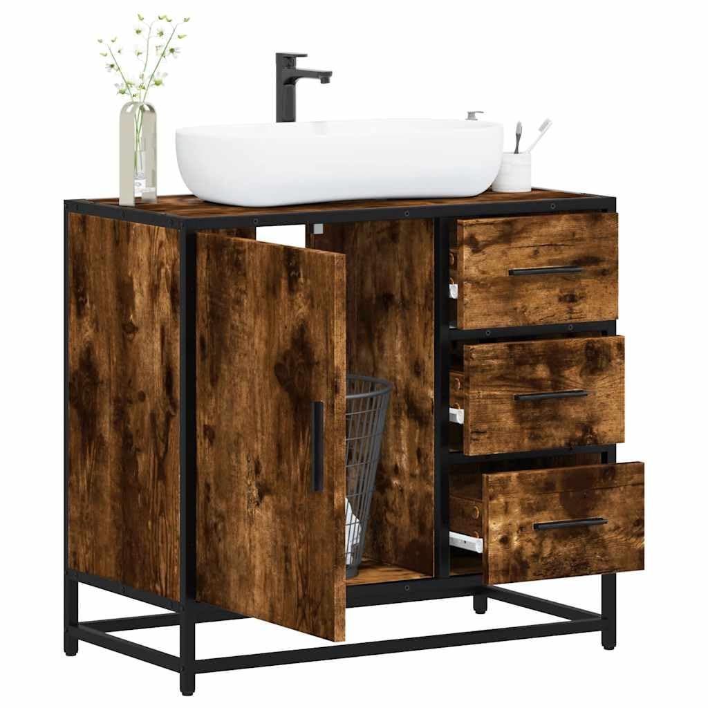 vidaXL Mueble de baño para Lavabo Roble Ahumado 65x33x60 cm, Armario de Lavabo de baño, Mueble de Lavabo de baño, Mueble de Lavabo, Mueble de baño