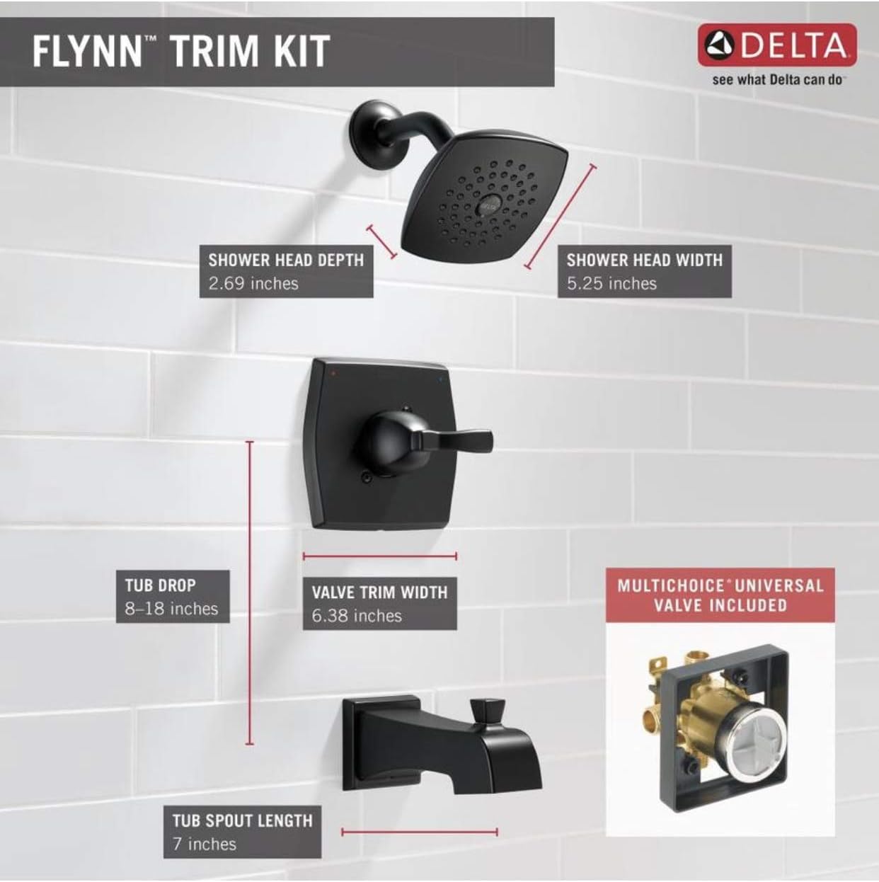 Delta Flynn Matte Black Single Handle Tub & Shower Faucet