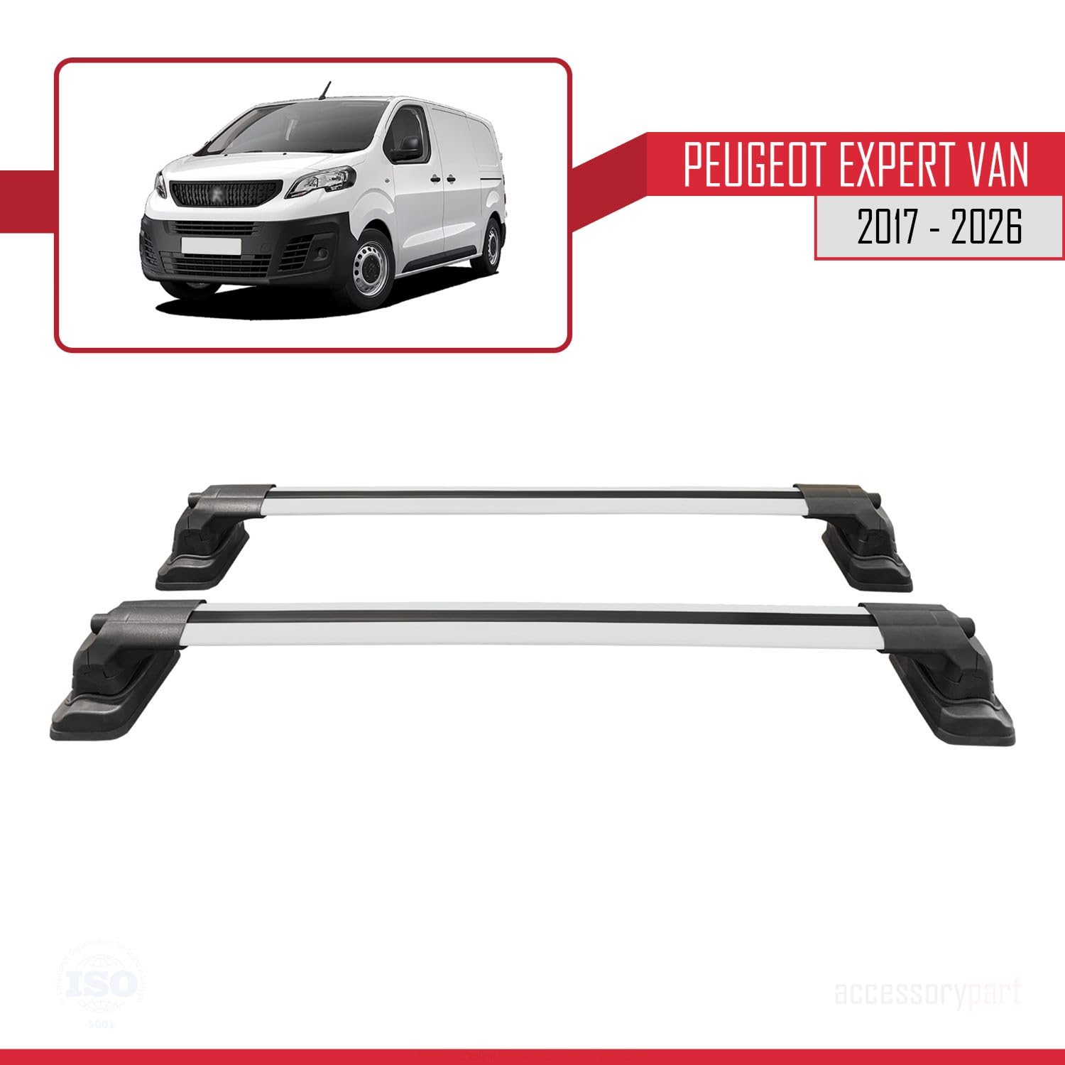 Compatible avec Peugeot Expert Van (K0) 2017-2026 ACE-3 Modèle Barres de Toit Railing Porte-Bagages de Voiture Aluminium Gris 2 Barres