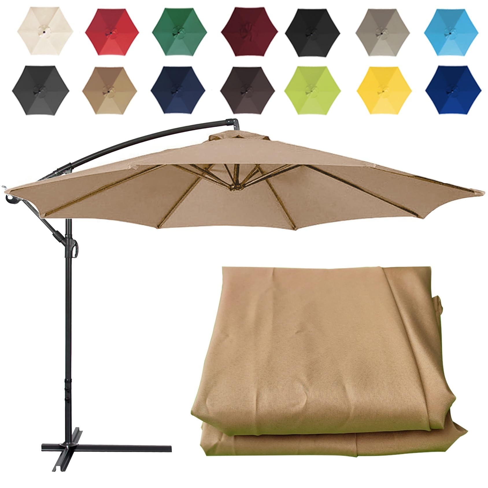 CMJYMX Replacement Parasol Canopy Sun Umbrella Replacement Cloth For 2m-6 Arms 2.7m-6 Arms 2.7m-8 Arms 3m-6 Arms 3m-8 Arms (Color : Khaki, Size : 6 ribs-2.7m(8.8ft))