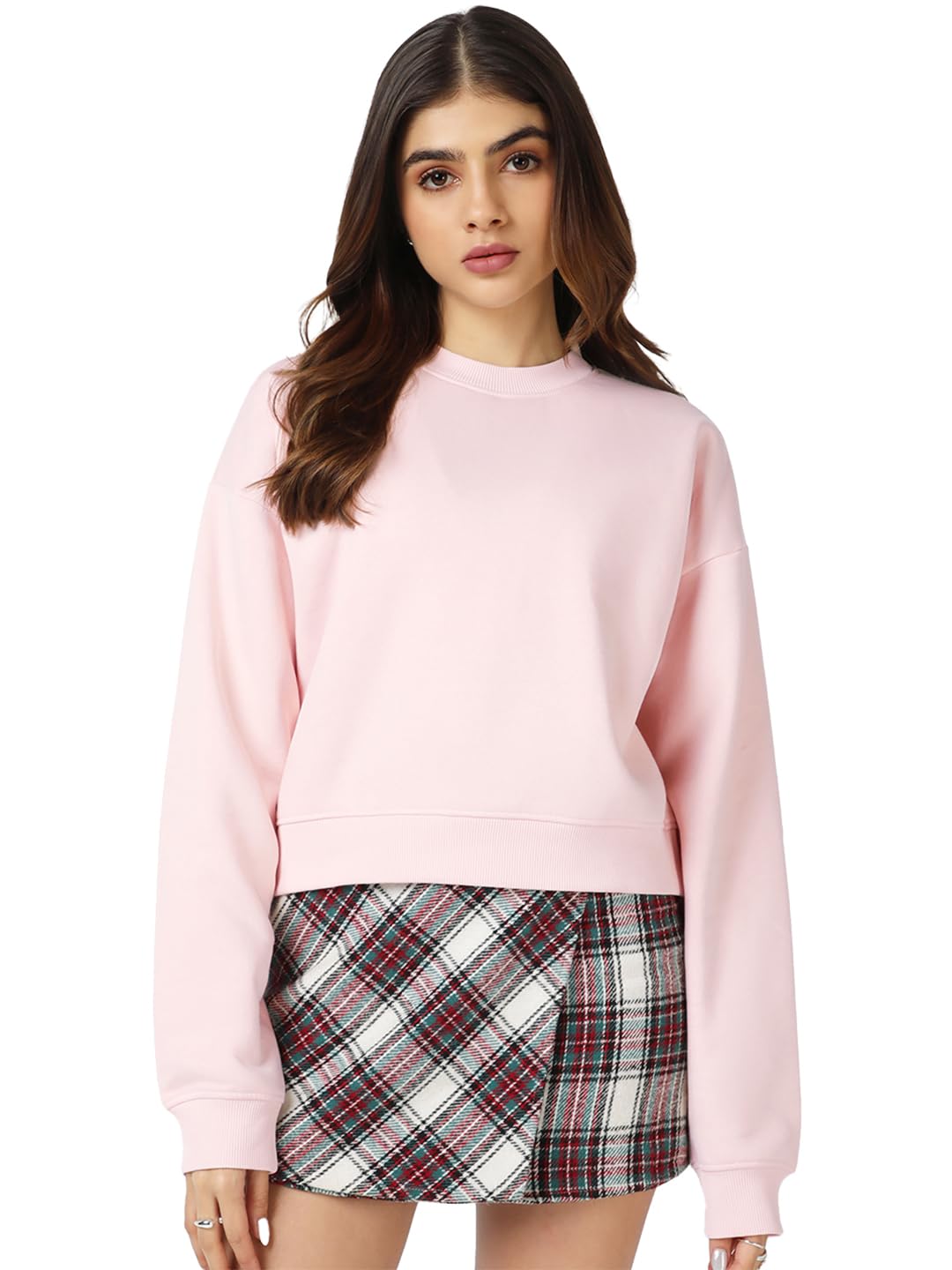 bewakoof Heavy Duty 1.0 Women's Solid Oversized Fit Full Sleeve Round Neck Fleece Crop Sweatshirt-picture-27