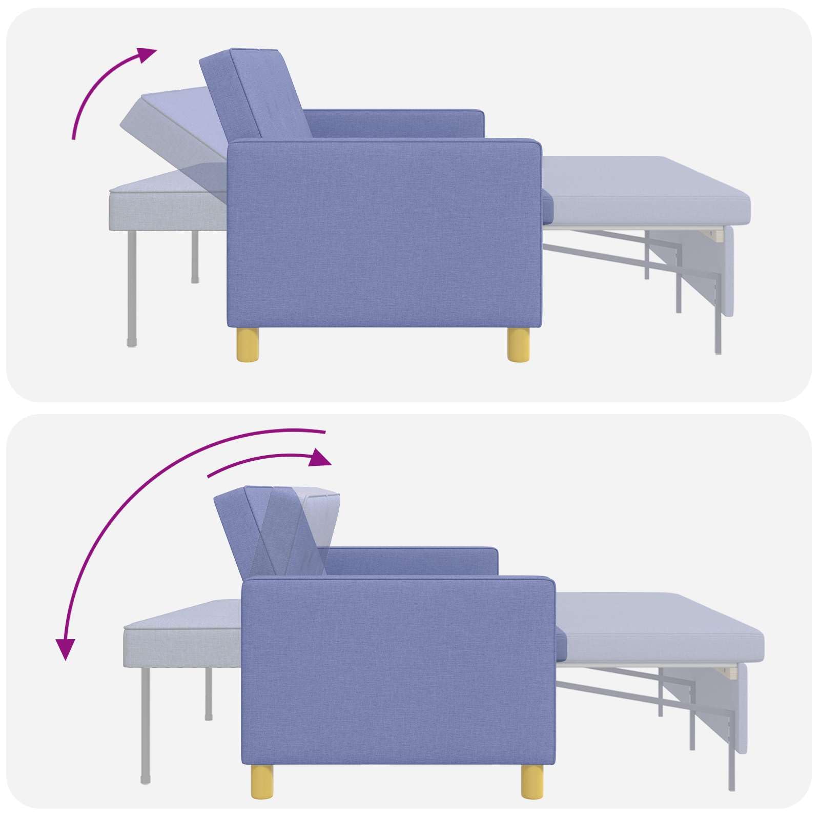 vidaXL Schlafsofa Ausziehbar Jeans blau Stoff, Modernes 2-Sitzer-Sofa, platzsparendes Ausziehbett, ausziehbares Möbelstück mit Verstellbarer Rückenlehne, Rahmen aus Holzwerkstoff