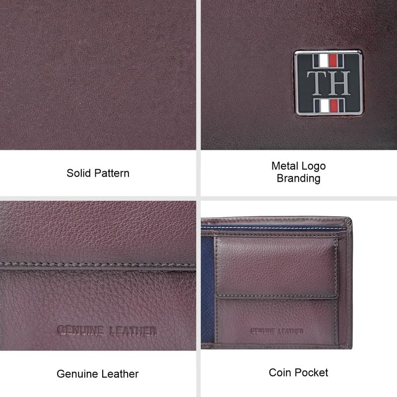 Image of Tommy Hilfiger Men's Leather Global Coin Wallet Gistel - Wine | Slim Bifold with 4 Card Slots, 2 Bill CompartMen'sts & 6-Month Warranty | Stylish Purse for Men's