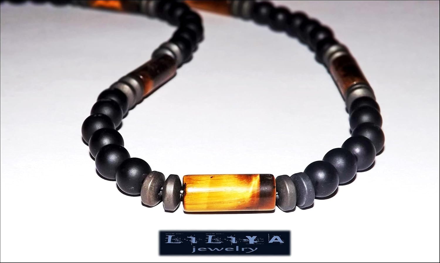 Liliya Jewelry Men’s Tiger Eye & Black Onyx Necklace - 18.5 Inch Short Gemstone Beaded Mala - Natural Protection & Confidence Gift for Him - Tribal Boho Style - Image 7