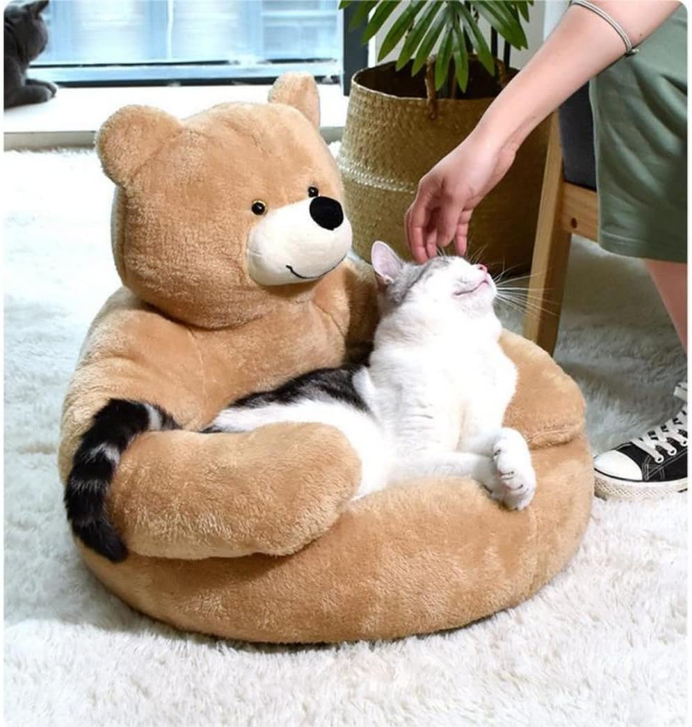 review Cute Cuddler Bear Dog Beds, Soft Plush Pet Beds for Cat & Dog Warming Comfy Calming Bear Hug Kennel Pad for Medium Small Dogs Puppy Kitty (Large, Grey)