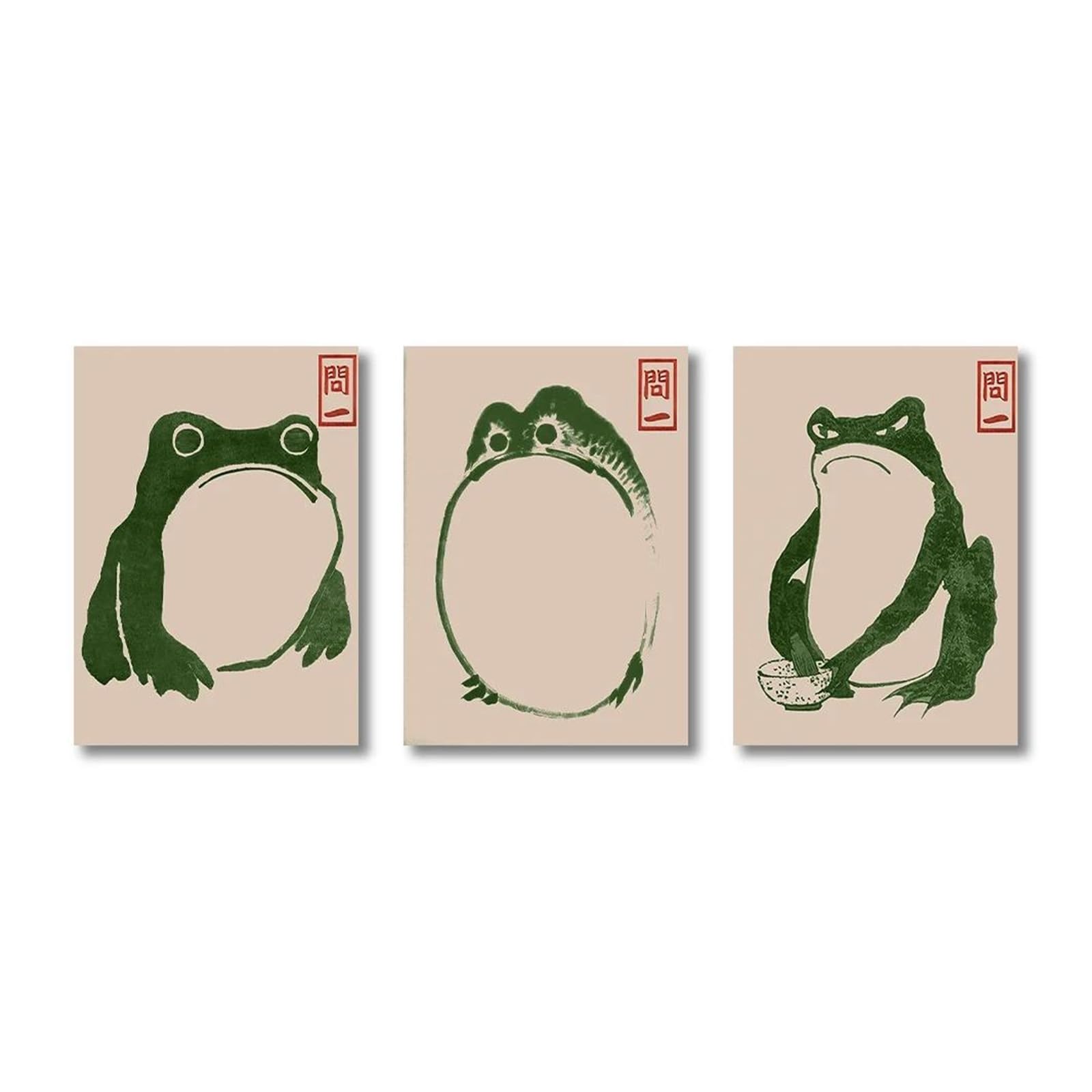 Cuadro sobre lienzo XENITE de rana vintage japonés, set de 3 pósteres de 20x30cm para dormitorio