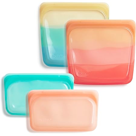 Stasher Reusable Silicone Storage Bag, Food Storage Container, Microwave and Dishwasher Safe, Leak-free, 4-Pack Lunch/Travel Bundle, Endangered Seas