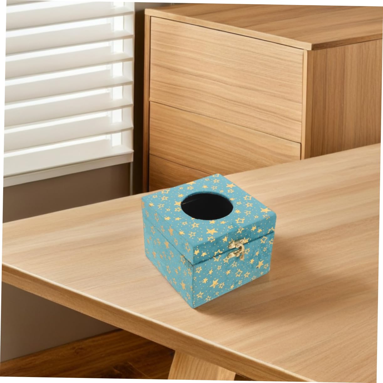 Retro Luxus Holz Taschentuchbox 2 Stück mit Blauer Stoffoptik