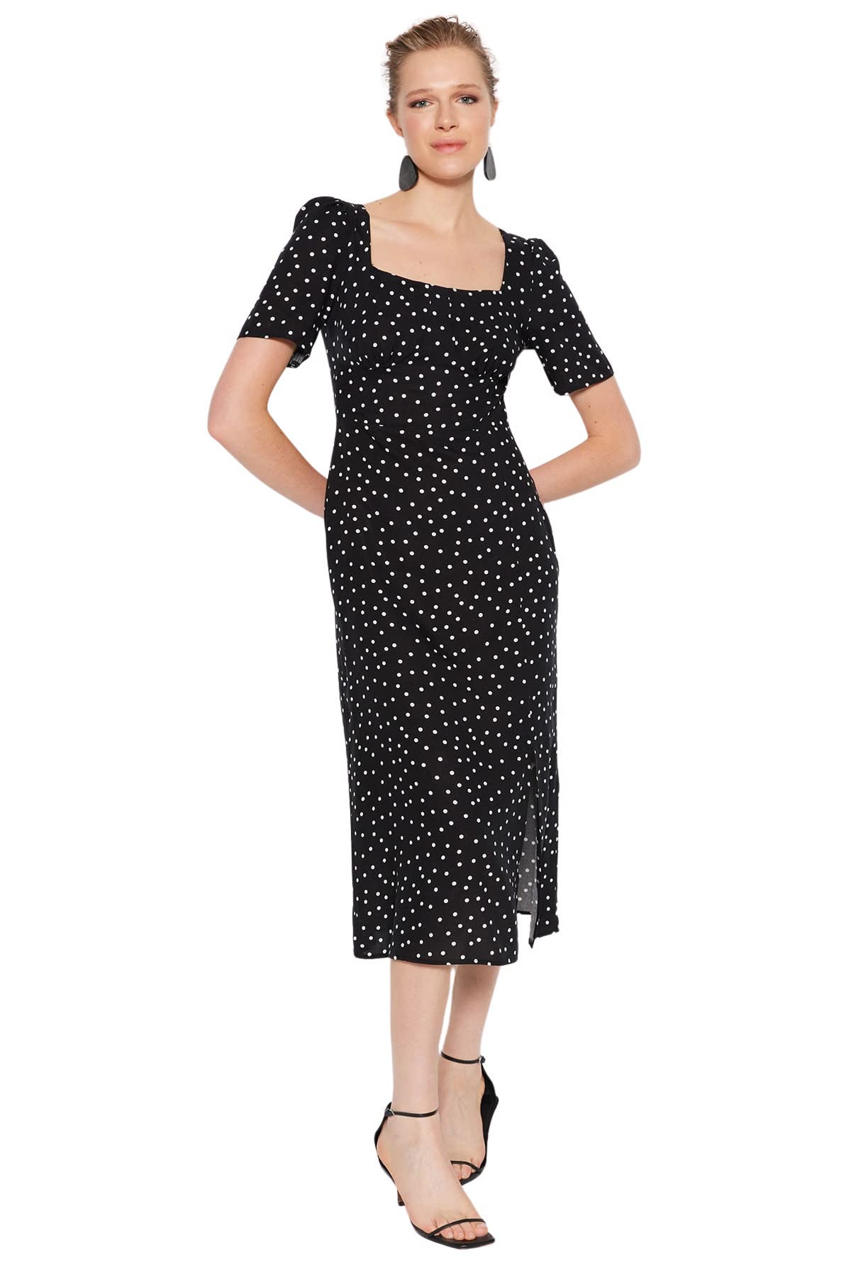 Trendyol Damen Schwarz Midi A-Linie Regular Fit Weberei Kleid, 40