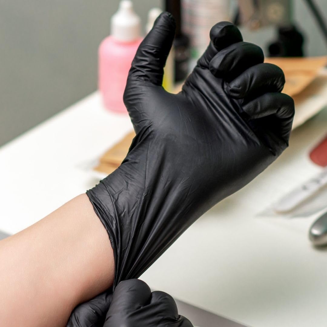 Shamrock Nitrile Black Disposable Gloves - 6 mil, Latex-Free, Powder-Free, Rubber Glove, Non-Medical Use, Powder-Free, Medium, 83012