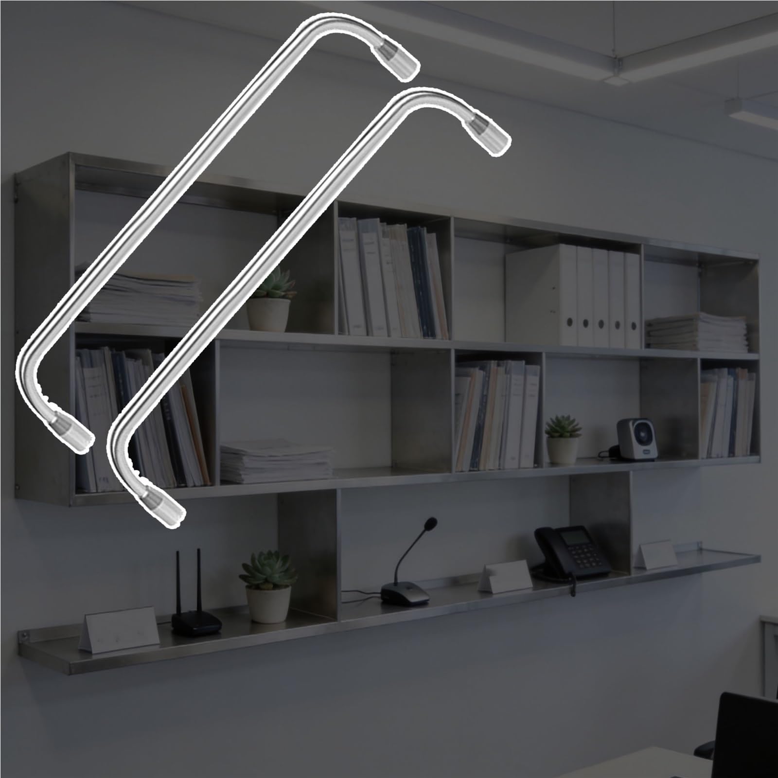 Rails anti-basculement d'étagère de 25 cm en acier argenté avec poteaux | Lot de 2
