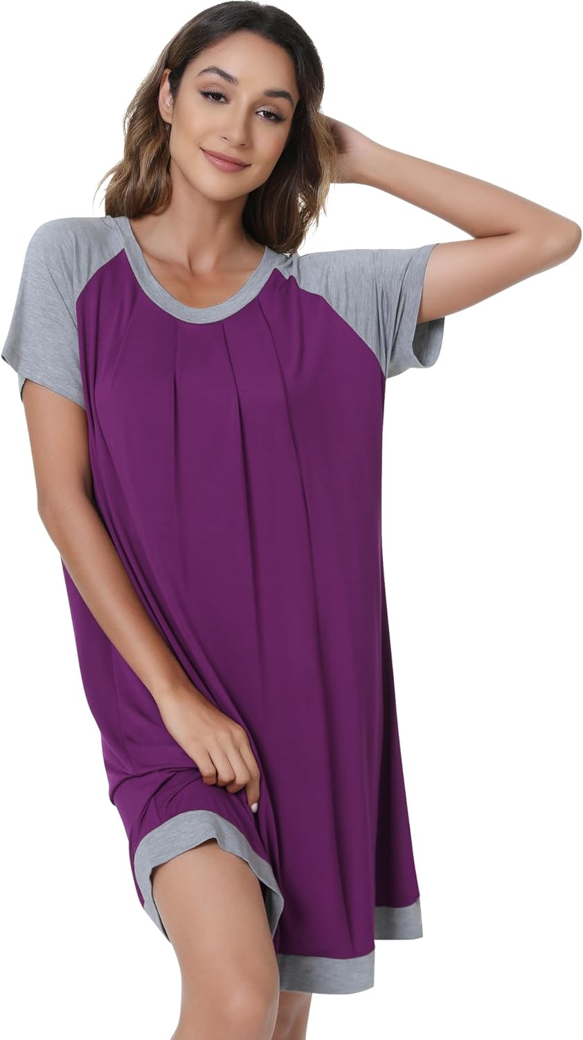 NACHILA Women's Nightgowns-Viscose Made from Bamboo,Short Sleeve Nightshirt Henley Sleepdress Soft Sleepshirt Cool Sleepwear - Image 3