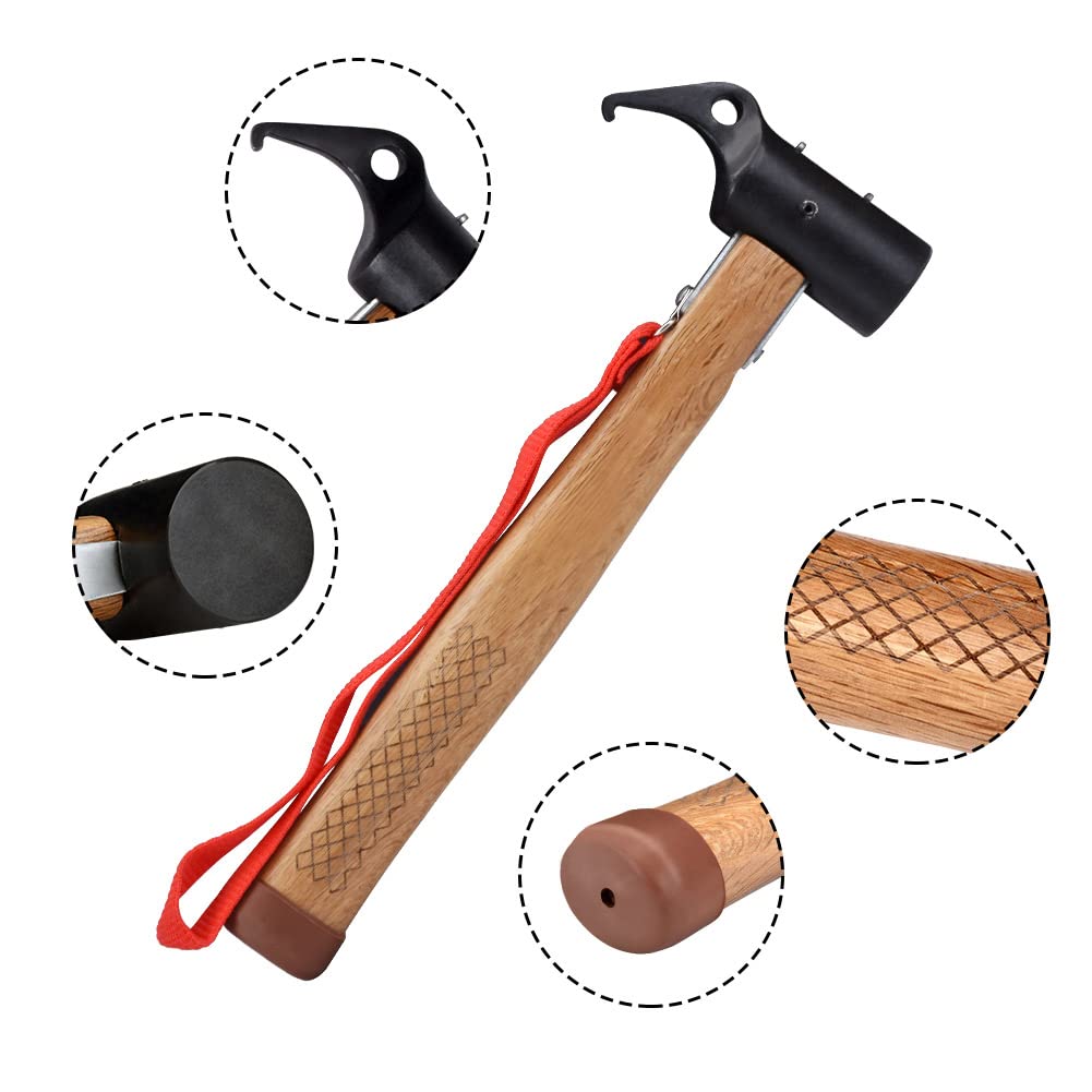 Keello Marteau de Camping Marteau de Tente pour piquets de Tente Maillet en Bois Camping Maillet Marteau Marteau Multifonctions avec Cordon pour Longe de Tente
