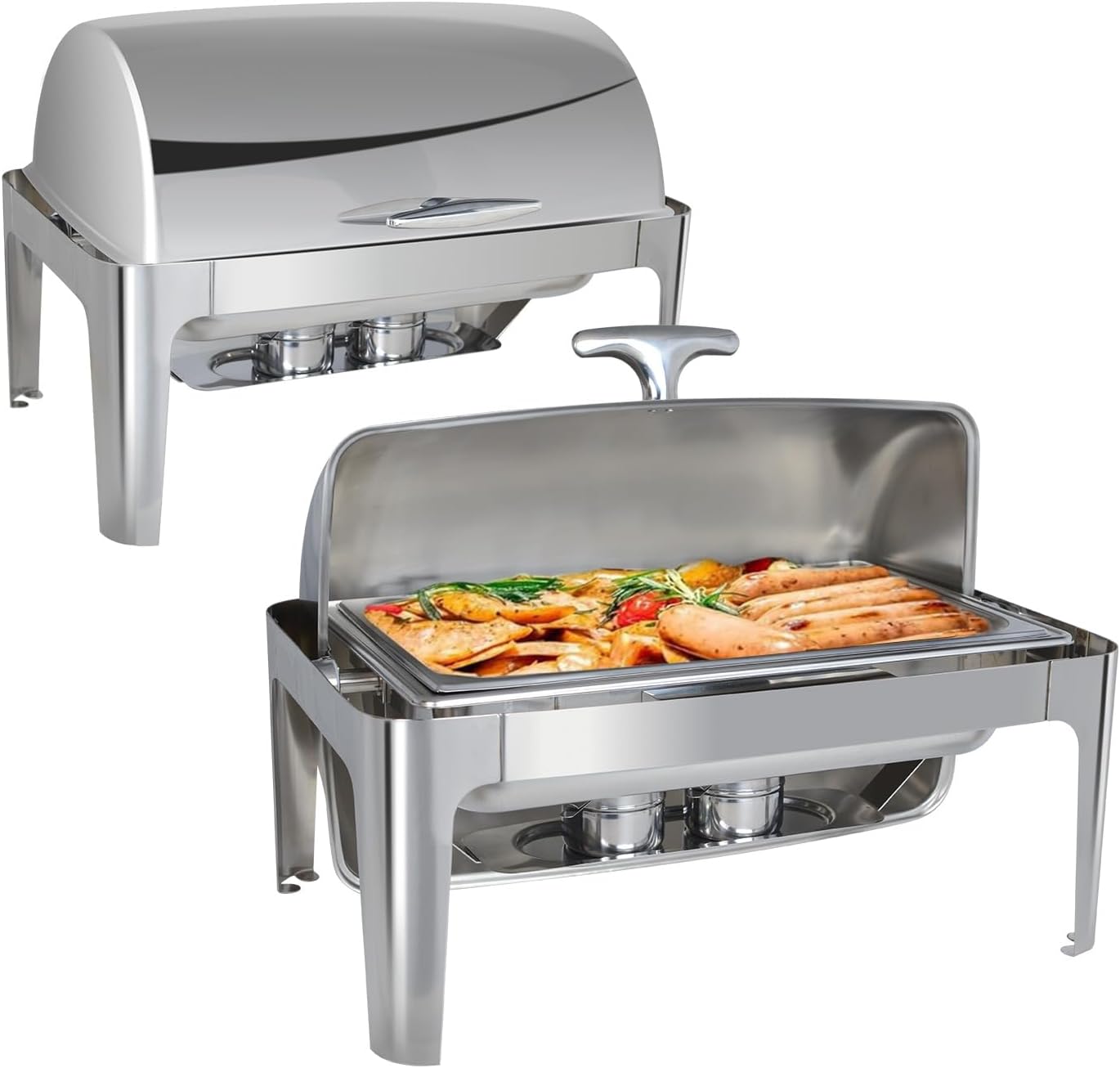 EASYROSE 9L Chafing Dish Buffet Set 2 Packs Chafers Full Size Food Warmer Buffet Server with Lid, Food Pan, Water Pan, Fuel Holder, Widened Frame Stand for Parties Buffets Catering Events