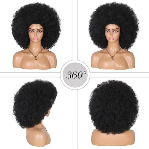 Miniatura 2 de Kalyss Pelucas de cabello corto afro rizado de 16 pulgadas para mujeres negras, peluca afro grande y suave de aspecto natural, pelucas de cabello