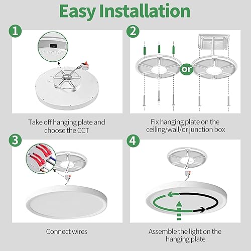 Miniatura 6 de 6PK - Lámpara LED de techo empotrada de 9 pulgadas, 18 W, 1860 lm, 3000 K4000 K6000 K CCT seleccionable, panel plano redondo de bajo perfil para