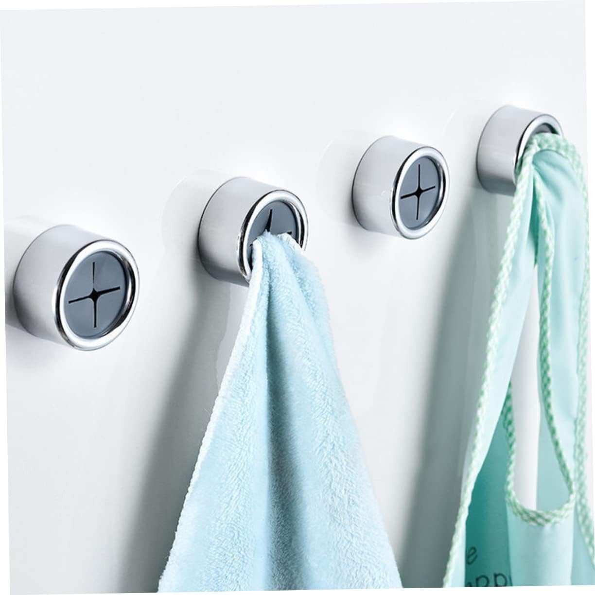 GLEAVI 2sets Adhesive Towel Holder Round Wall Mount Hooks for Bathroom Kitchen and Bedroom Easy Stick Towel Hooks 6pcs*2