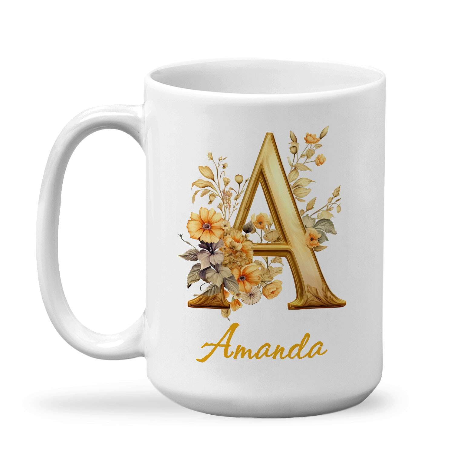 Amazon.com: Personalized Golden Letter A Alphabet Ceramic Mug - Customized Coffee  Cup With Name - Custom Floral Monogram Initial Tea Cup - Alphabet Letter  Monogram A Travel Mug Gift For Family :