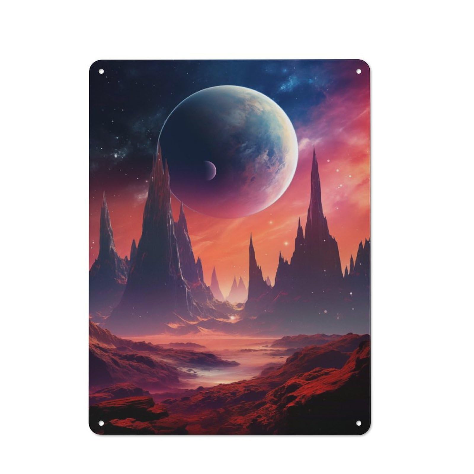 Junmoney Style-12 Metal Wall Sign 40X30cm Featuring Alien Planet Landscape For Café Or Restaurant, A New Home Present For Hospitality Interior Collectors