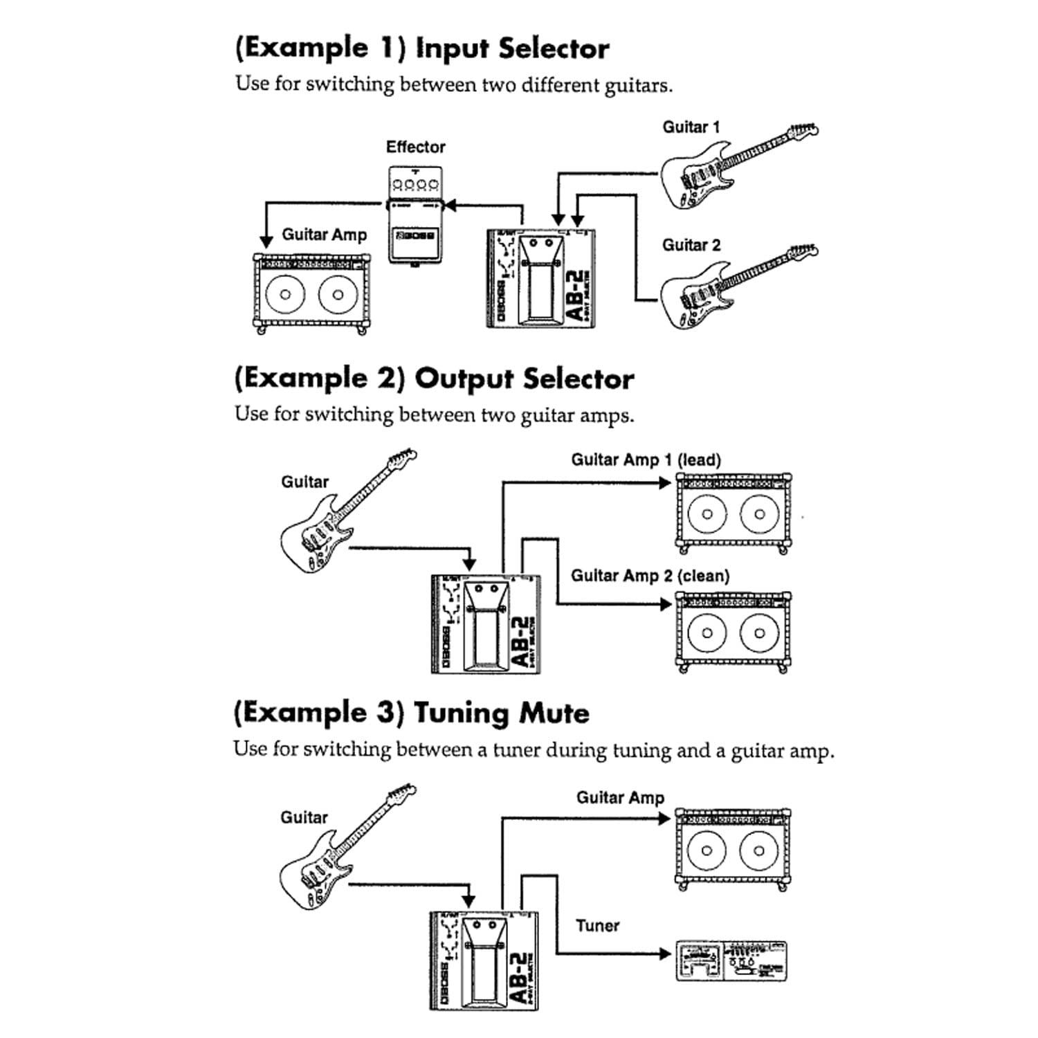 Boss Interruptor AB-2 A/B de 2 vías con interruptor selector de pie + cable jack keepdrum